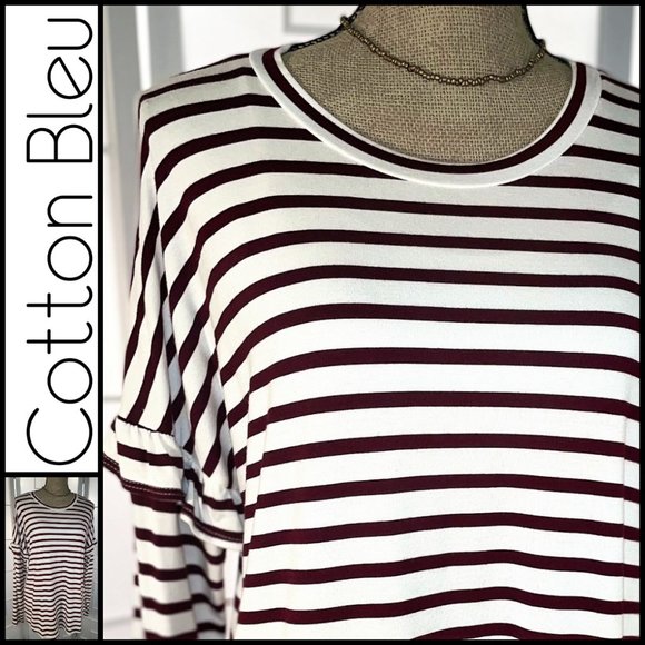 Cotton Bleu Striped Ruffle Drop Shoulder - Picture 1 of 8